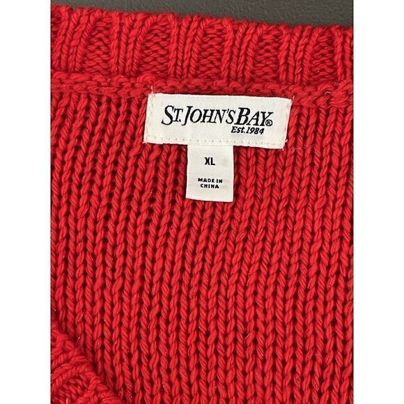 NWT St. John's Bay Womens XL Long Sleeve Sweater Red Shimmer Threads VNeck - Picture 6 of 8